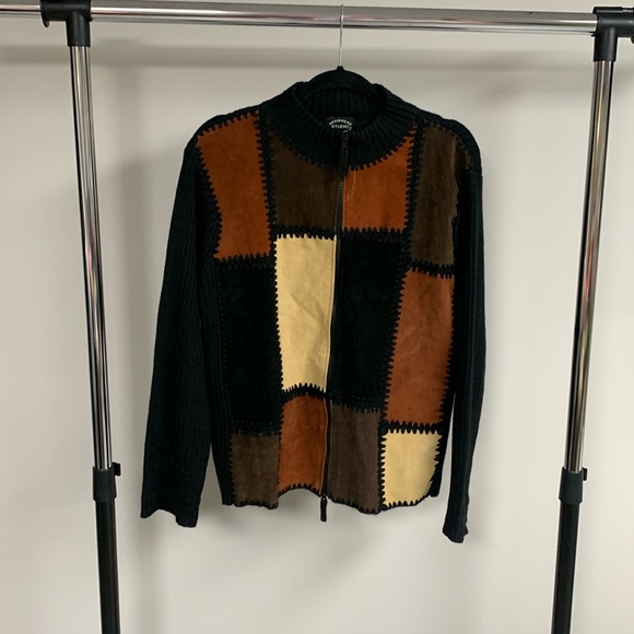 Vintage Suede and Knit Zip Cardigan Size M - Picture 1 of 5